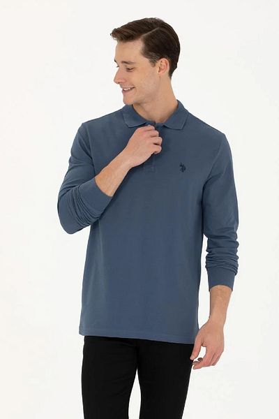 U.S. Polo Assn. Мъжки суитшърт с индиго поло яка