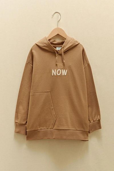LC Waikiki Oversize Hooded Embroidered Long Sleeve Cotton Boys' Sweatshirt