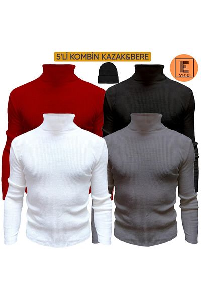 EMKA GİYİM 5-piece combination turtleneck turtleneck sweater and beret