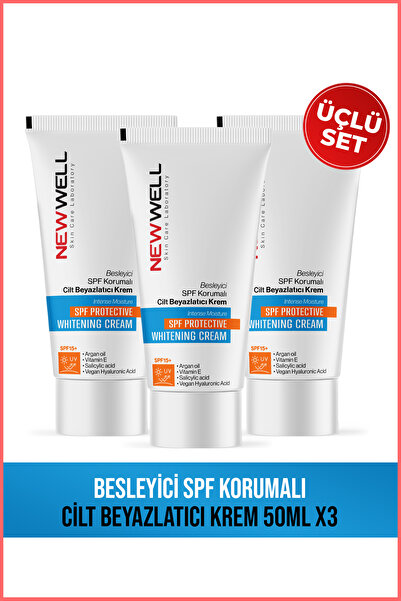New Well 3 Adet Besleyici SPF Korumalı Cilt Beyazlatıcı Krem 50ML