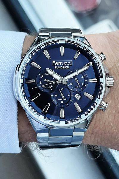 Ferrucci 3 Atm Waterproof Function Men's Wristwatch Silver Color Steel Strap + Bracelet GFRE2027C3