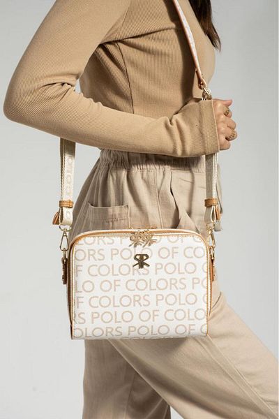 ImPolo Geantă de umăr și crossbody pentru femei - Impolos Beti CreamKamelEmpire Print, dimensiune 16x21