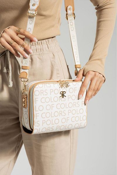ImPolo Geantă de umăr și crossbody pentru femei - Impolos Beti CreamKamelEmpire Print, dimensiune 16x21