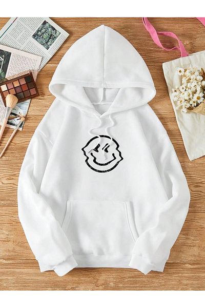 Revasser Unisex Γυναικεία/Ανδρική Smile Πολύχρωμη Ειδική Σειρά Oversize Φούτερ με κουκούλα