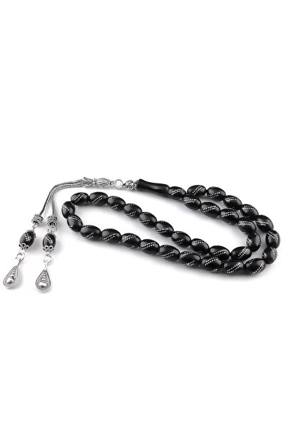 TAŞHAN Gümüş İşlemeli Oltu Taşı Tesbih