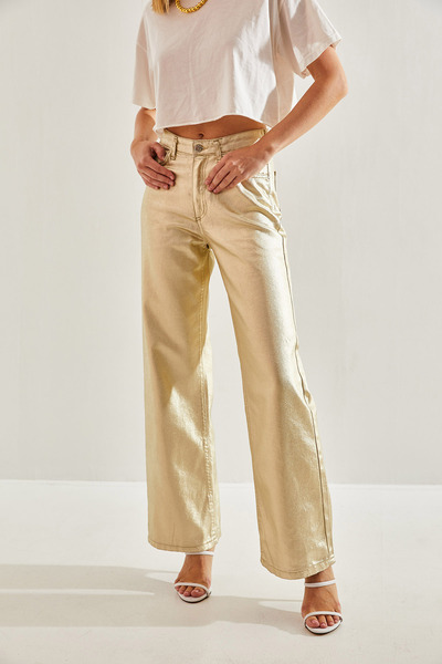 Bianco Lucci Women's Metallic Coated Trousers