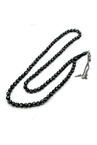 TAŞHAN Gümüş İşlemeli El İşçiliği Oltu Taşı 99 luk Namaz Tesbihi