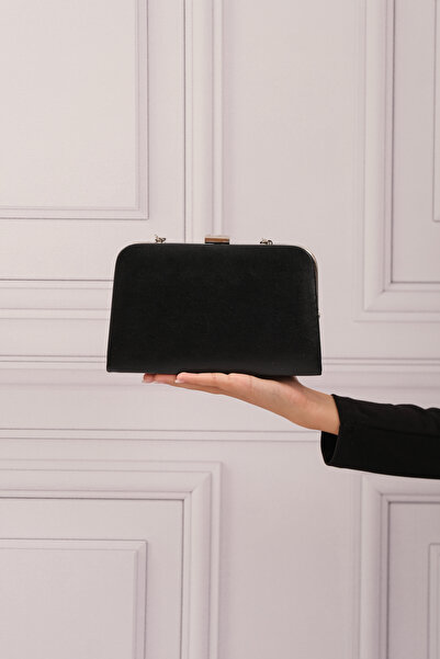 ROZA CANTA Μαύρη δερμάτινη γυναικεία τσάντα βραδινού φορέματος με λουράκι αλυ...