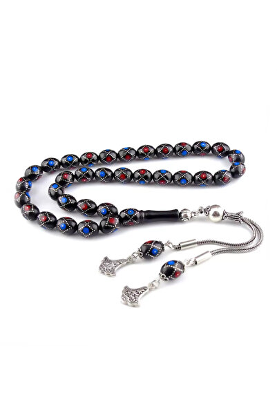 TAŞHAN Gümüş Firuze Mercan İşlemeli Oltu Taşı Tesbih