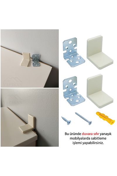 Yapıkan 2 pcs. Cream Child Safety Cabinet Fixing Bracket Set - Furniture Goods Tipping Fall Preventive