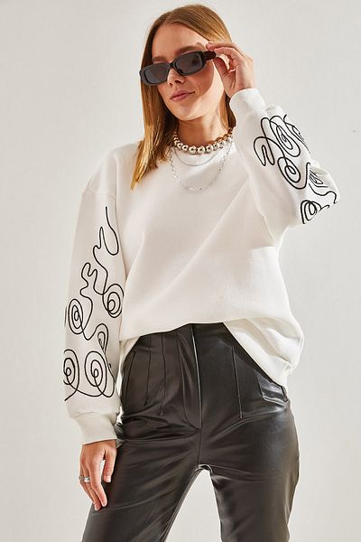 Bianco Lucci Dámská mikina s vyšívanými třemi nitěmi na rukávech
