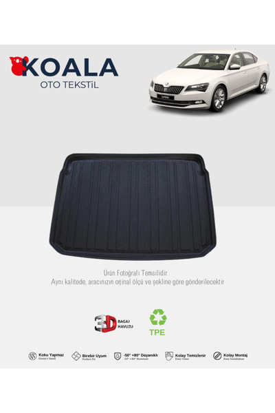 KoalaOtoTekstil Skoda Super B Sedan (2015-2023) 3d Bagaj Havuzu