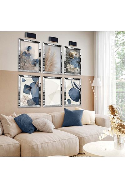 Zevahir Mobilya Dekorasyon Set de pictură MDF cu cadru din plexiglas cu oglindă argintie, desen modern și model geometric