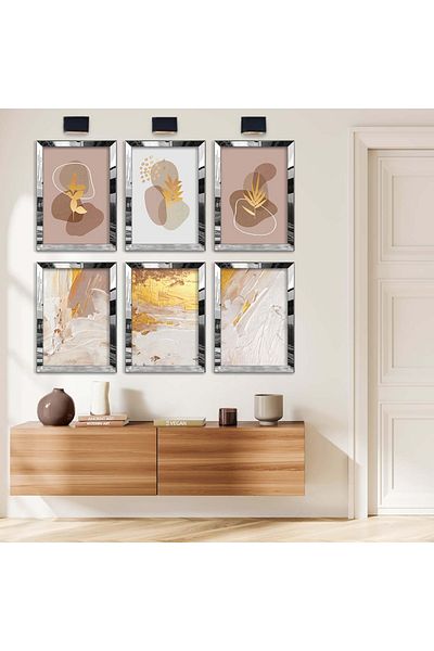 Zevahir Mobilya Dekorasyon Set de pictură MDF cu șase teme moderne, cu cadru din plexiglas cu oglindă argintie