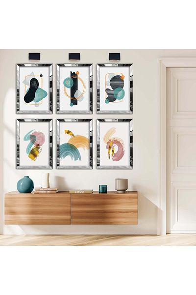 Zevahir Mobilya Dekorasyon SET DE 6 PIECE DE TABLĂ MDF CU BORDURI PLEXI DE DESEN ABSTRACT ȘI TEMĂ MODERNĂ