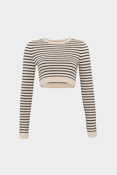 Açelya Okcu Γυναικείο πλεκτό πουλόβερ Crew Neck ριγέ Slim Fit