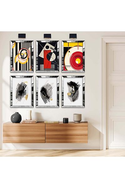 Zevahir Mobilya Dekorasyon Set de pictură MDF cu cadru din plexiglas cu oglindă argintie, desen geometric și tema abstractă