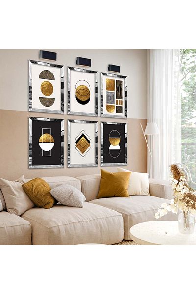 Zevahir Mobilya Dekorasyon Set de masă MDF cu cadru din plexiglas cu oglindă aurie