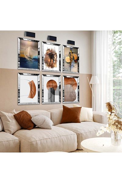 Zevahir Mobilya Dekorasyon Set de pictură MDF cu cadru din plexiglas cu oglindă argintie, desen modern și model geometric
