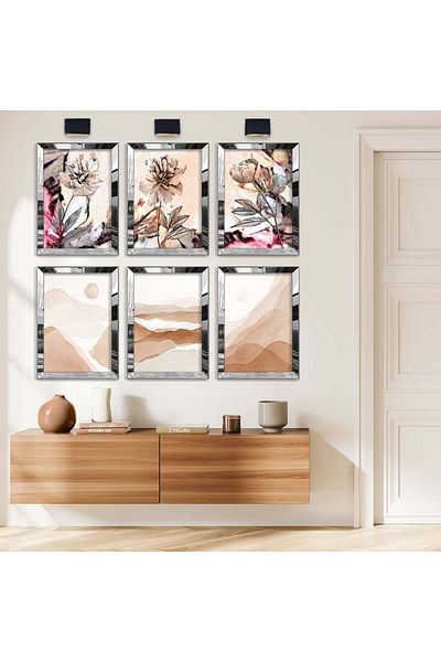 Zevahir Mobilya Dekorasyon Set de pictură MDF cu cadru din plexiglas cu oglindă argintie, desen de colaj și vizual floral