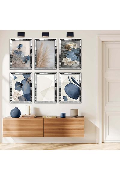 Zevahir Mobilya Dekorasyon Set de pictură MDF cu cadru din plexiglas cu oglindă argintie, desen modern și model geometric