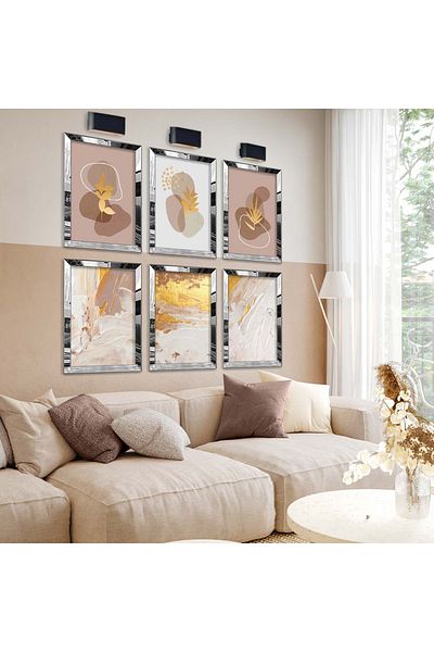 Zevahir Mobilya Dekorasyon Set de pictură MDF cu șase teme moderne, cu cadru din plexiglas cu oglindă argintie