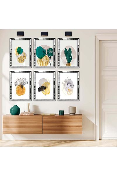 Zevahir Mobilya Dekorasyon Set de pictură MDF cu șase subteme de flori pentru desen de colaj cu cadru din plexiglas cu oglindă argintie