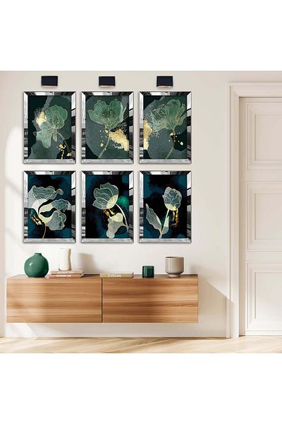 Zevahir Mobilya Dekorasyon SET DE MASA MDF CU MODEL DE FLORI DE DESEN MODERN 6 PIESE