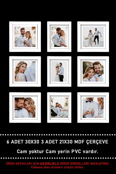 yhfoto 9 Pieces Frame White - Multiple MDF Frames - 6 Pieces 30x30 - 3 Pieces 21x30 Photo Frame