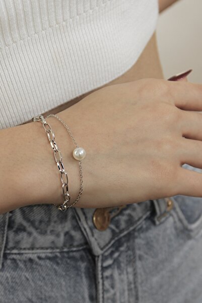 takıtarzım سوار نسائي فضي من سلسلة اللؤلؤ