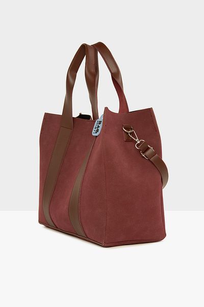 Bagmori Claret Red Women's Double Leather Stripe Large Nubuck Tote Bag M000008158