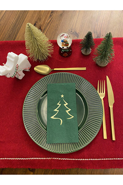 kidspartim Gold Yaldızlı Yılbaşı Çam Ağacı Desenli 16 lı Yeşil Renkli Kağıt Peçete