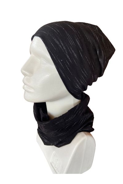 DG WOODBOR Black Melted Look Hat and Neck Collar Set