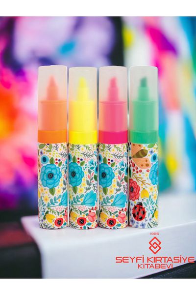 SEYFİKİRTASİYE 4 COLOR PHOSPHORIZER MARKING PEN FLOWER PATTERNED PRINTED SURFACE