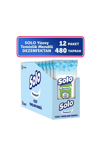 Solo Dezenfektan Yüzey Temizleyici Islak Mendil 12'li 480 Yaprak