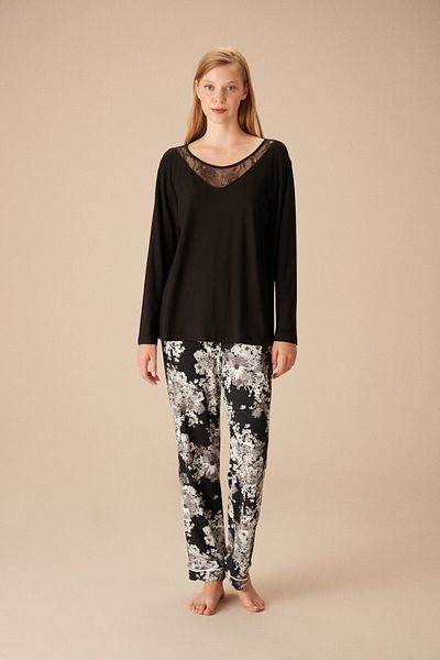 SUWEN Set pijama trandafir negru