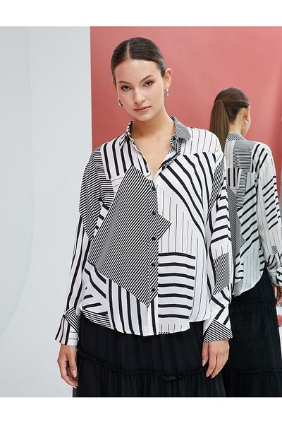 Koton Long Sleeve Shirt Geometric Patterned Buttoned