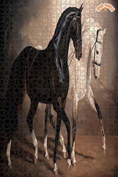 Teona Ahşap Modern Soyut Siyah Beyaz Atlar At Çift Katlı Çerçeveli Asılabilir...