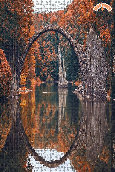 Teona Ahşap Duvar su BaskılıManzara Göl Üstünde Köprü Çerçeveli Asılabilir Ahşap Puzzle 1000 PARÇA 50X70