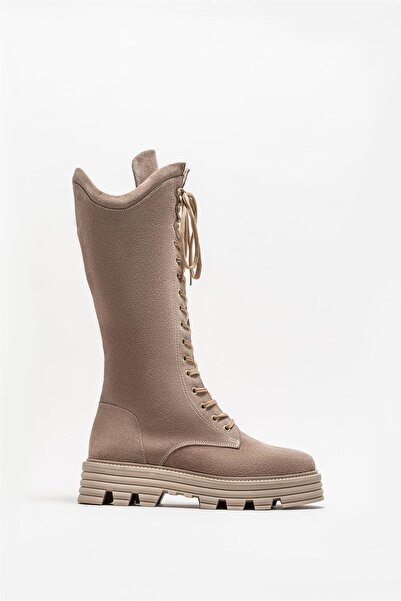 Elle Shoes Γυναικείες Flat Μπότες από δέρμα Mink