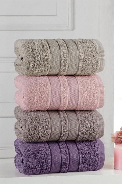 Mürdüm Home طقم مناشف لليدين والوجه مكون من 4 قطع مقاس 50x90 سم من ميلا