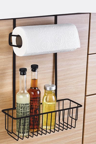 Kitchen Store Closet Organizer with Towel Holder Metal Black Shelf Detergent Holder Hanger Inside the Cabinet Paper Towel Holder Organizer
