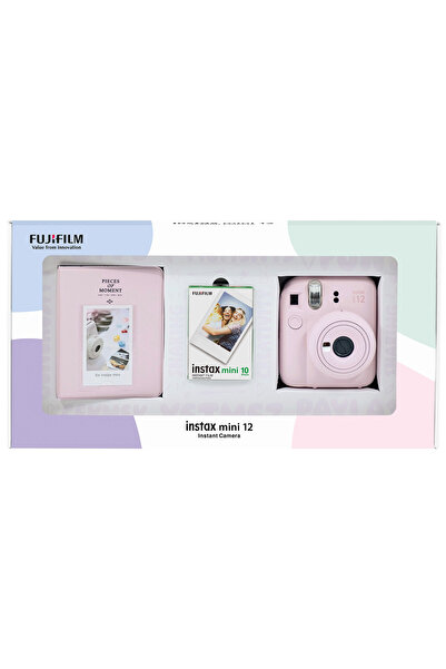 Fujifilm Instax mini 12 Pembe Fotoğraf Makinesi 10'lu Film ve PVC Albüm Bundle Box