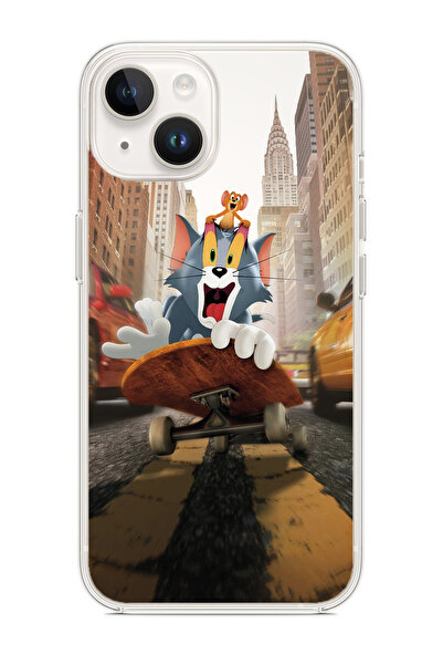Merwish Apple İphone 15 Uyumlu Şeffaf Kapak Kılıf Desen13 Kayan Tom Jerry