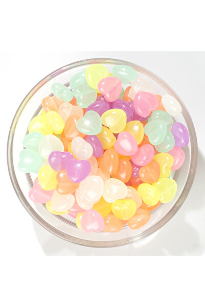 yfhobi 25 gram - 10 mm Karışık Renk Fosforlu Kalp Plastik Boncuk ( 25 gram - ...
