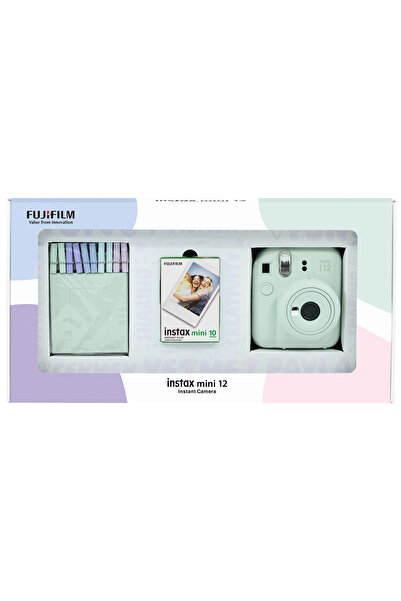 Fujifilm Instax mini 12 Yeşil Fotoğraf Makinesi 10'lu Film ve Mandal Bundle Box