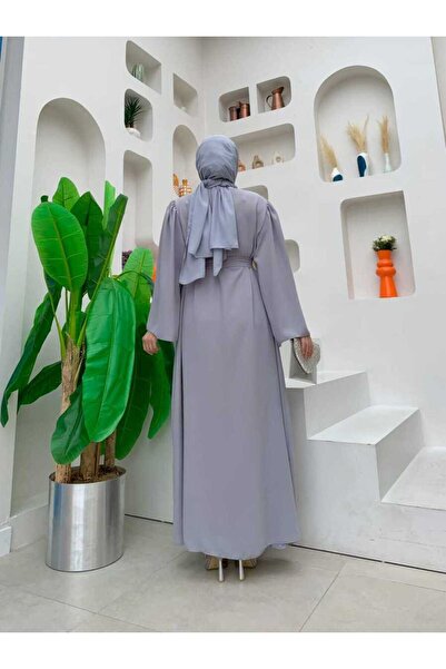 Bym Fashion Shoulder Stone Embroidered Waist Tie Ferace 7805 Gray