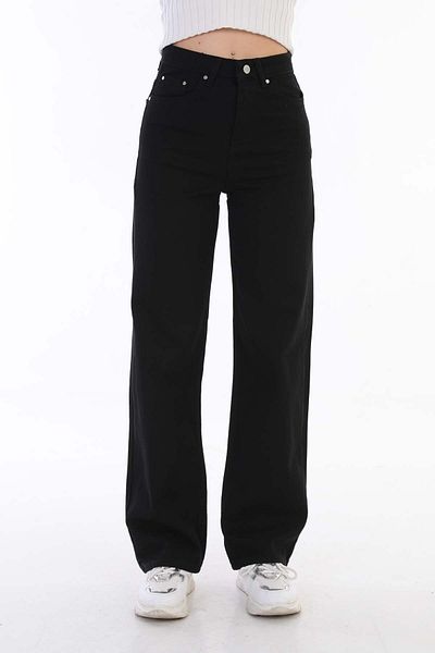 ByCukurovaFrango Women's Black High Waist Wide Leg Loose Palazzo Jeans (Buy 1 Size Larger)