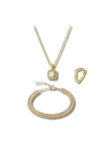 Forentina Altın Kaplama Baget Kolye Bileklik Yüzük Kombin Takı Seti Ps3188