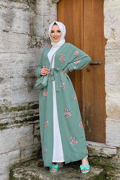 Bym Fashion تفاصيل الساق المطرزة Ferace 7686 Mint